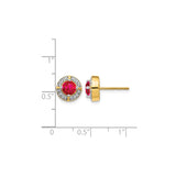 14k Yellow Gold Stud Earrings with Ruby Center and Diamond Halo for Women