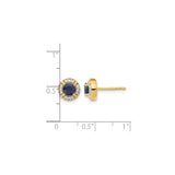 14k Yellow Gold Stud Earrings with Blue Sapphires and Diamond Halo