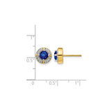 14k Yellow Gold Stud Earrings with Blue Sapphire and Diamond Halo