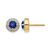 14k Yellow Gold Stud Earrings with Blue Sapphire and Diamond Halo