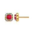 14k Yellow Gold Stud Earrings with Ruby and Diamond in Floral Halo Setting