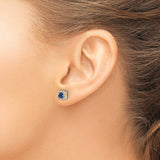 14k Yellow Gold Stud Earrings with Round Sapphire and Diamond Floral Halo Setting