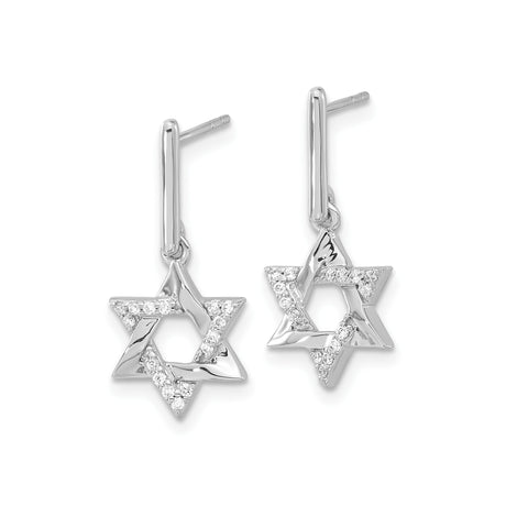 14K White Gold Star Of David Dangle Earrings Diamond Accent