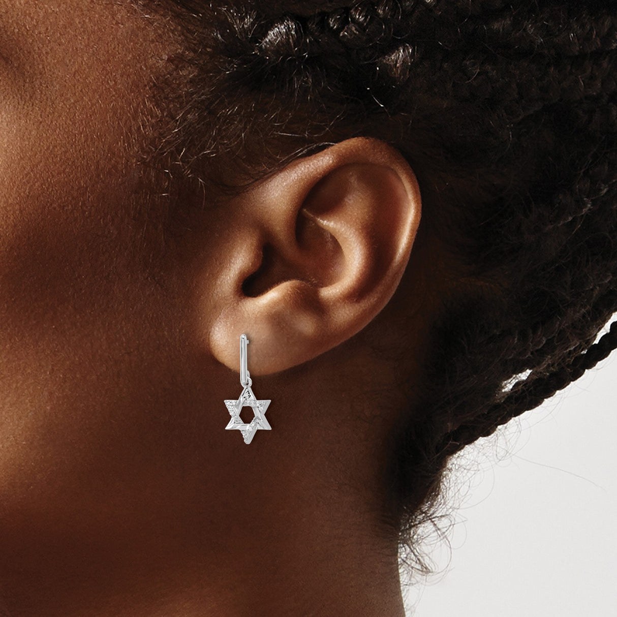 14k White Gold Star of David Dangle Earrings with Diamond Accents for Women