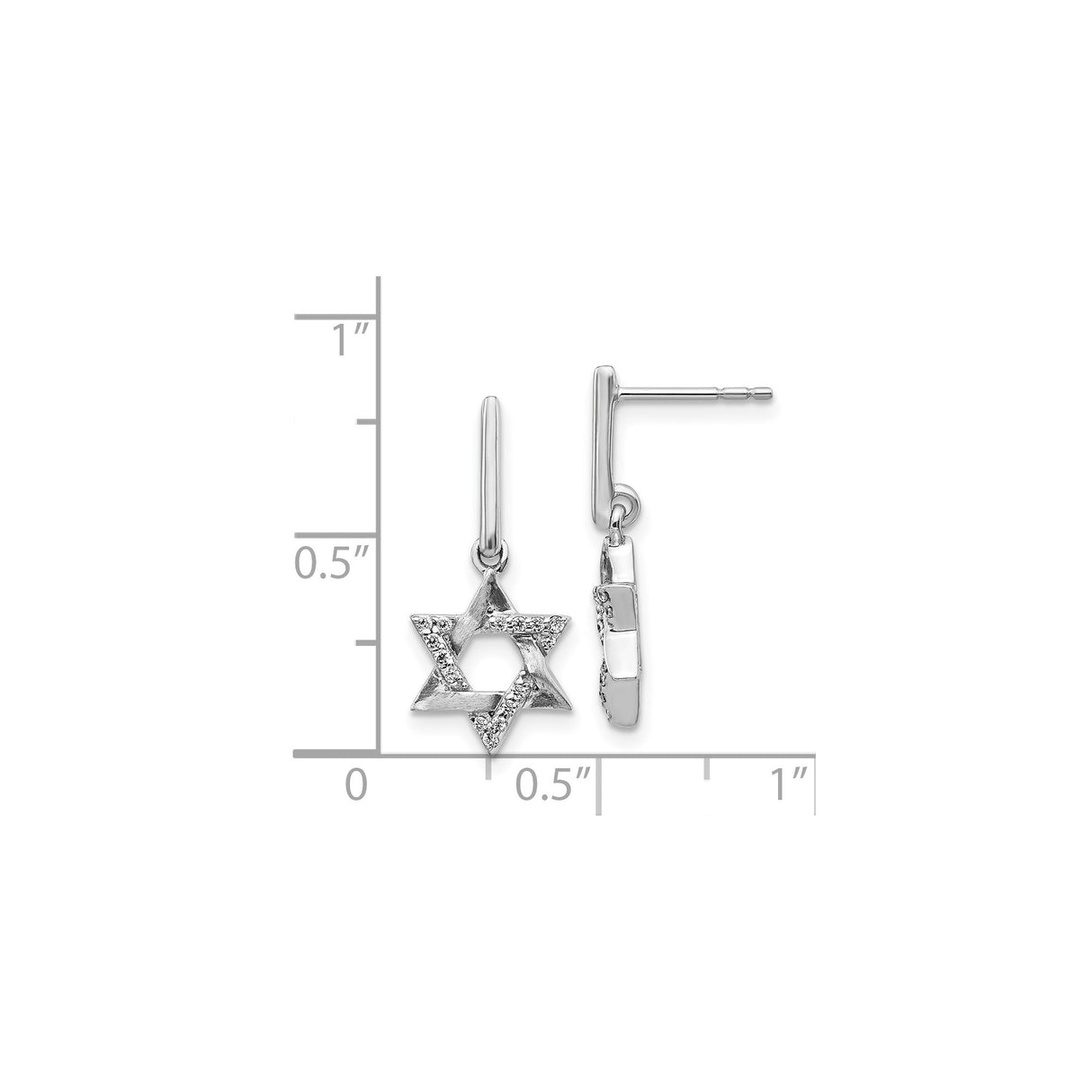 14k White Gold Star of David Dangle Earrings with Diamond Accents for Women