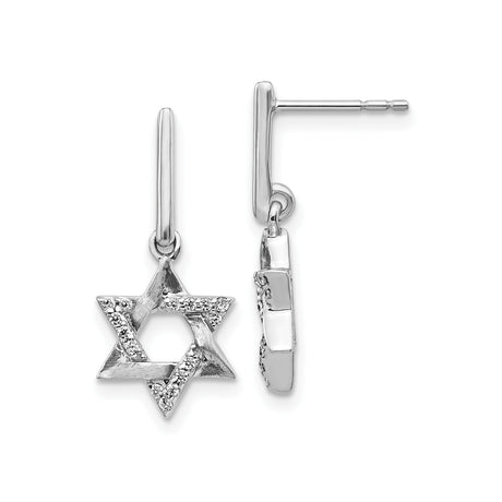 14k White Gold Star of David Dangle Earrings for Women with Diamond Accents, Elegant Jewish Symbol Jewelry, Spiritual Fashion and Faith Heritage Accessory, Fine Religious Drop Earrings