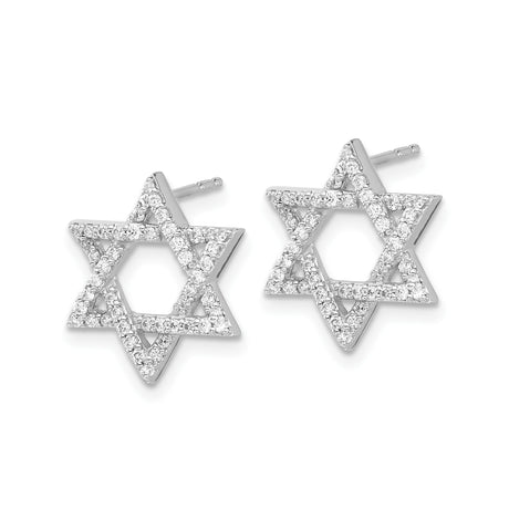 14K White Gold Star Of David Pave Diamond Stud Earrings
