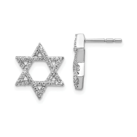 14k White Gold Star of David Earrings for Women - Pavé Diamond Stud Earrings with Jewish Symbol Design, Faith Jewelry for Religious or Cultural Wear, Dainty Modern Heritage Gold Studs