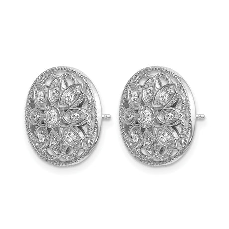 14k White Gold Stud Earrings with Diamond Accents, Mandala Floral Vintage Design
