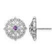 14k White Gold Stud Earrings with Amethyst and Diamond Accents, Floral Mandala Design