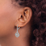 14k White Gold Dangle Earrings with Diamond Accents, Floral Filigree, Leverback Drop Style