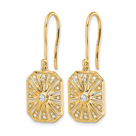 14k Yellow Gold Diamond Earrings, Sunburst Pavé Dangle Design, Vintage Style for Women