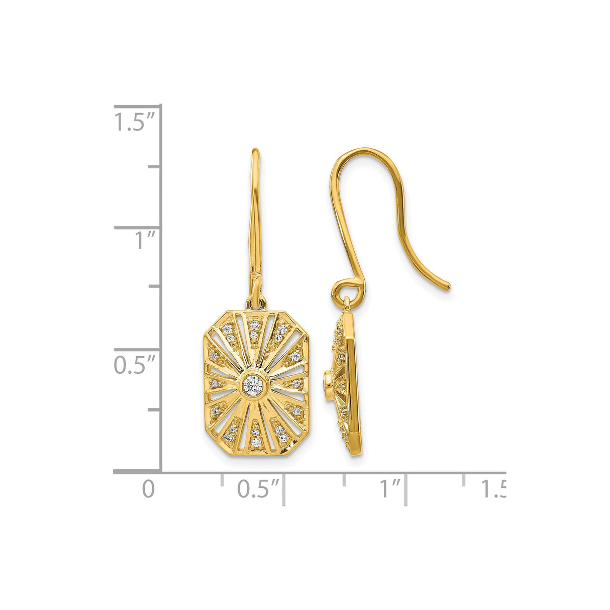14k Yellow Gold Diamond Earrings, Sunburst Pavé Dangle Design, Vintage Style for Women