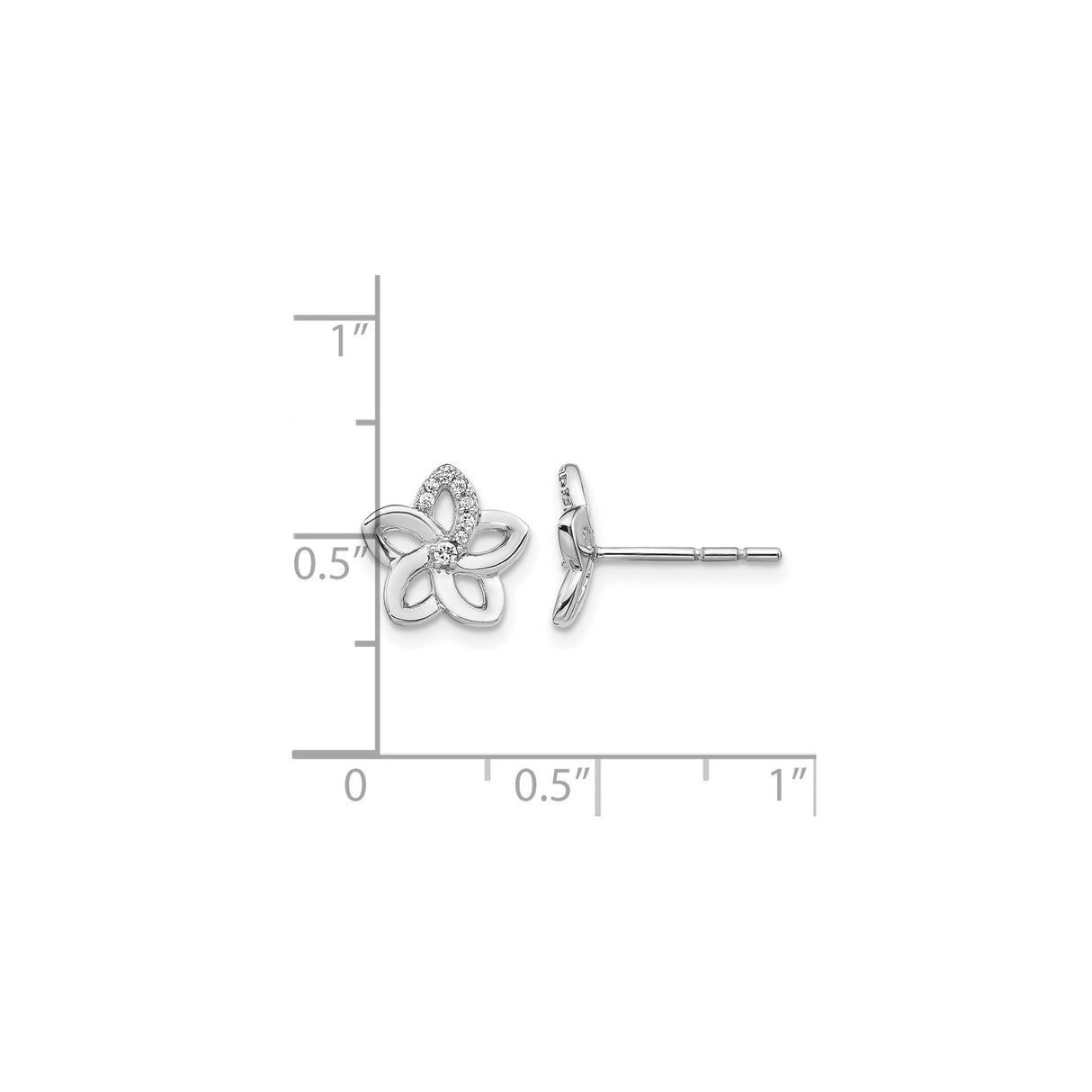 14k White Gold Flower Stud Earrings with Diamond Accents, Open Petal Design
