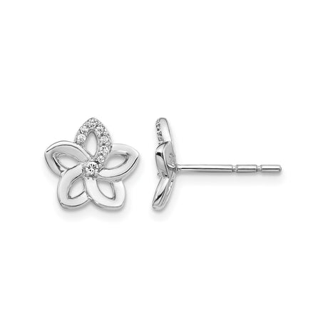 14k White Gold Flower Stud Earrings with Diamond Accents, Open Petal Design