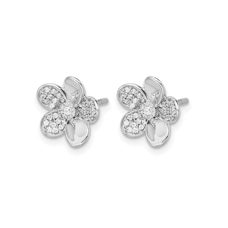 14k White Gold Flower Stud Earrings with Diamond Accented Petals