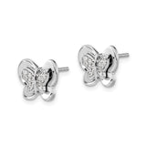 14k White Gold Butterfly Stud Earrings with Diamond Accents, Dainty Minimalist Style
