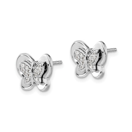 14k White Gold Butterfly Stud Earrings with Diamond Accents, Dainty Minimalist Style