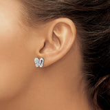 14k White Gold Butterfly Stud Earrings with Diamond Accents, Dainty Minimalist Style