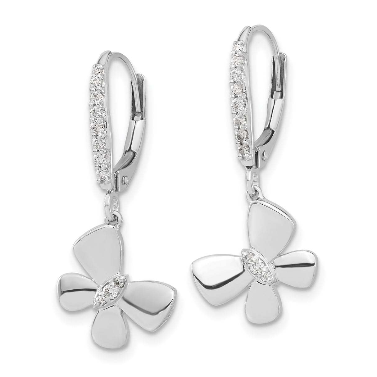 14k White Gold Dangle Earrings with Diamond, Flower Design Leverback Hoops for Women