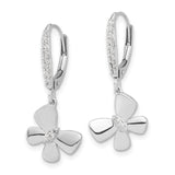 14k White Gold Dangle Earrings with Diamond, Flower Design Leverback Hoops for Women