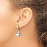14k White Gold Dangle Earrings with Diamond, Flower Design Leverback Hoops for Women