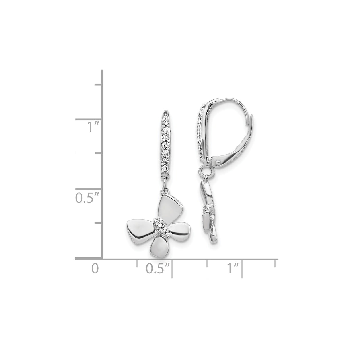 14k White Gold Dangle Earrings with Diamond, Flower Design Leverback Hoops for Women