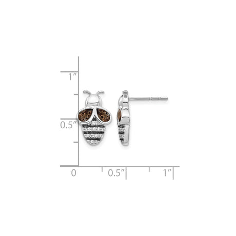 14k White Gold Bee Stud Earrings with Smoky Quartz and Diamond Accents, Nature-Inspired Jewelry