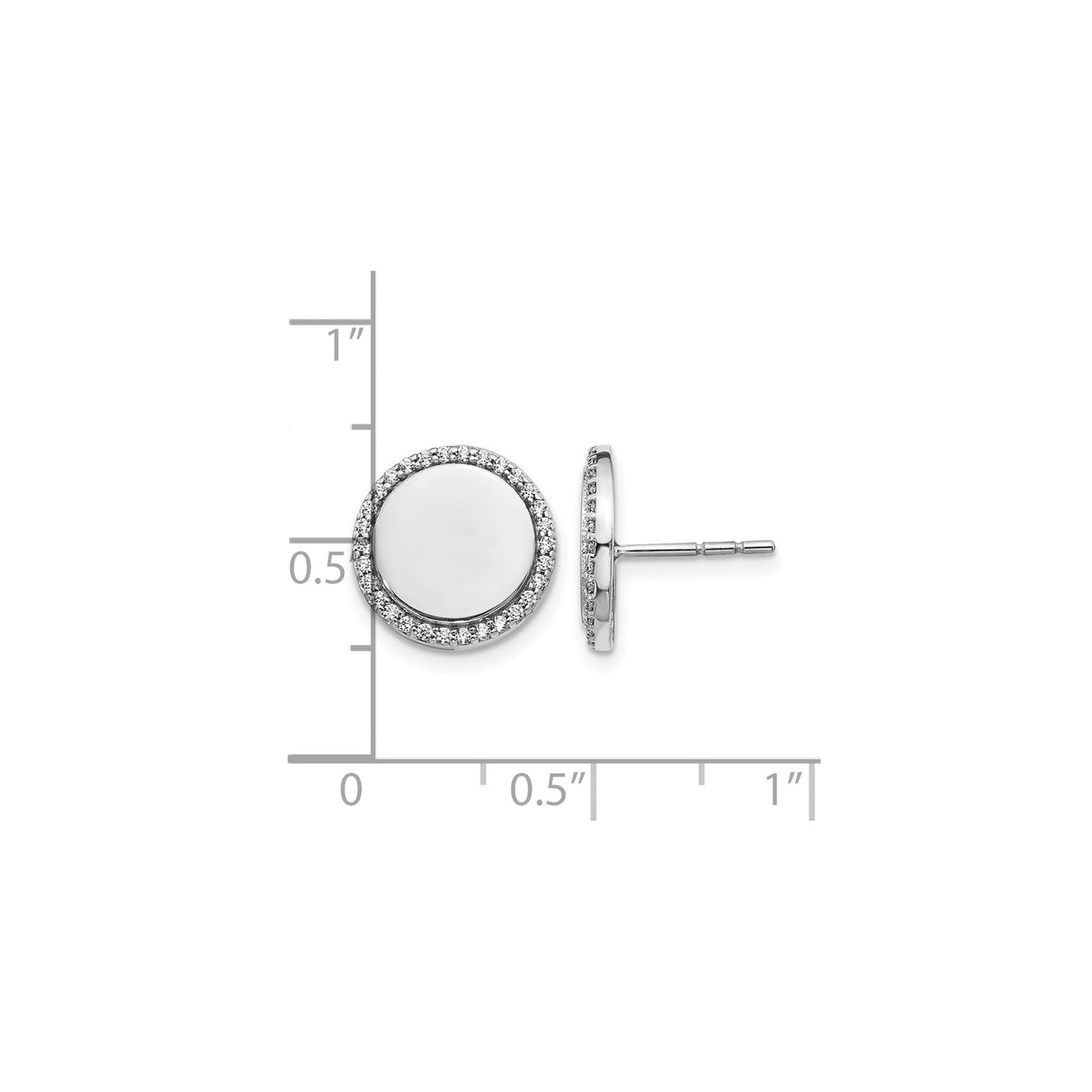 14k White Gold Diamond Halo Stud Earrings with Polished Center and Accents