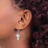 14k White Gold Leverback Cross Earrings with Diamond Accents, Modern Spiritual Design