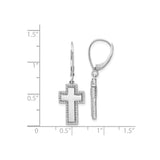 14k White Gold Leverback Cross Earrings with Diamond Accents, Modern Spiritual Design