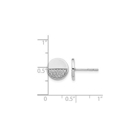 14k White Gold Stud Earrings with Diamond Half Pave Design, Modern Minimalist Style