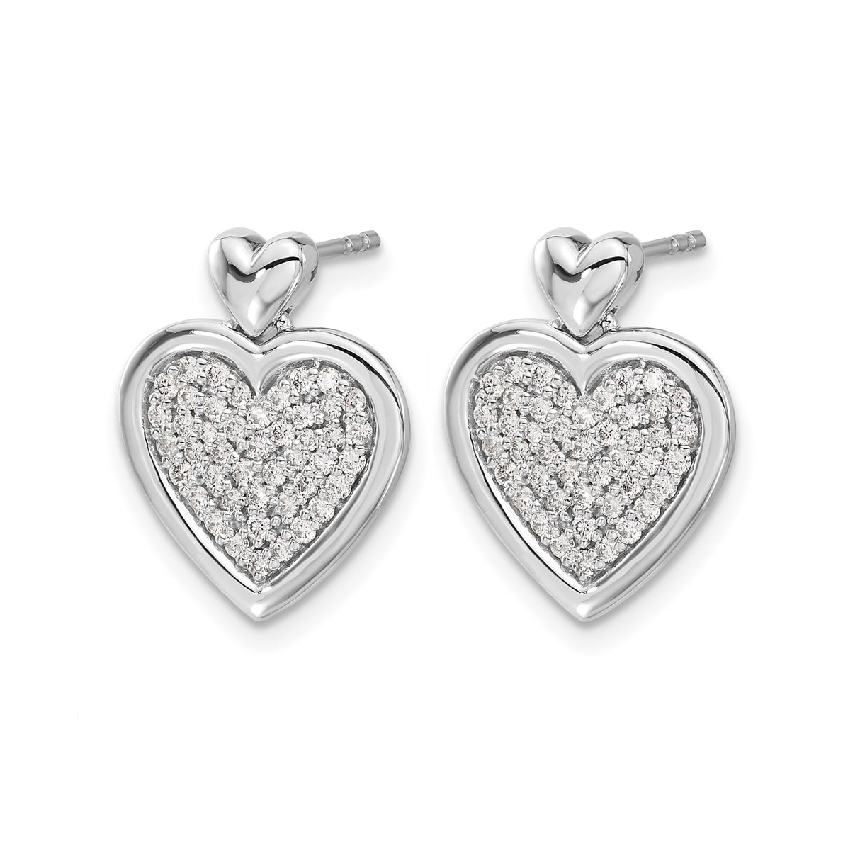 14k White Gold Double Heart Stud Earrings with Cubic Zirconia for Women
