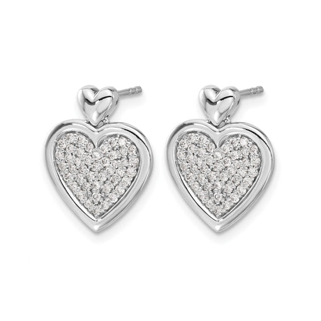 14k White Gold Double Heart Stud Earrings with Cubic Zirconia for Women