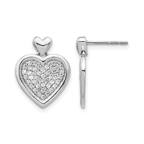 14k White Gold Double Heart Stud Earrings with Cubic Zirconia for Women