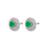 14k White Gold Stud Earrings with Emerald Center and Diamond Halo, Classic Halo Style
