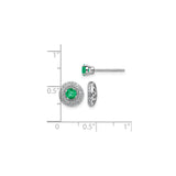 14k White Gold Stud Earrings with Emerald Center and Diamond Halo, Classic Halo Style