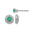 14k White Gold Stud Earrings with Emerald Center and Diamond Halo, Classic Halo Style