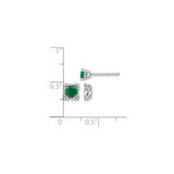 14k White Gold Stud Earrings with Emerald Center and Diamond Halo in Floral Design