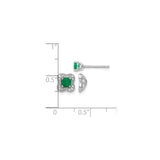 14k White Gold Stud Earrings with Round Emerald and Diamond Floral Halo Design