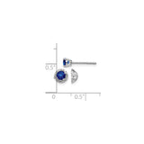 14k White Gold Stud Earrings with Blue Sapphire and Diamond Halo