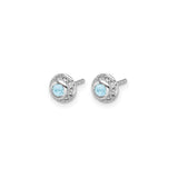 14k White Gold Stud Earrings with Aquamarine and Diamond Halo Design