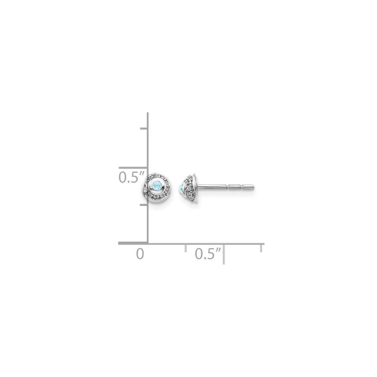 14k White Gold Stud Earrings with Aquamarine and Diamond Halo Design