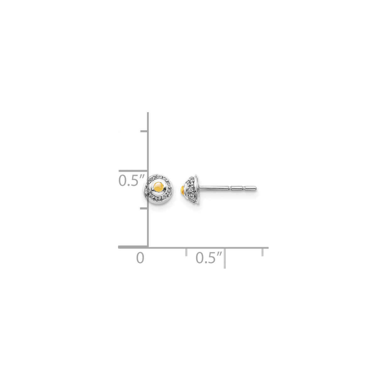 14k White Gold Stud Earrings with Citrine and Diamond, Halo Design