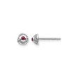 14k White Gold Stud Earrings with Garnet Center and Diamond Halo