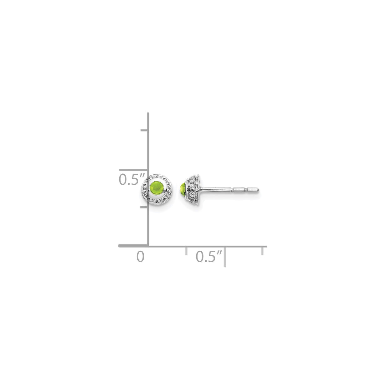14k White Gold Stud Earrings with Round Peridot and Diamond Halo