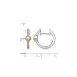 14k White Gold Hoop Earrings with Citrine and Diamond Accents, Halo Setting