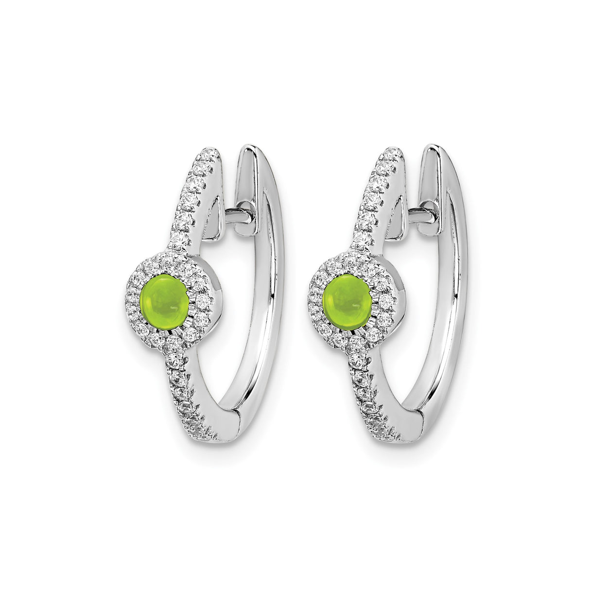 14k White Gold Hoop Earrings with Peridot and Diamond Halo Accents