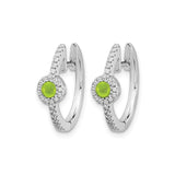 14k White Gold Hoop Earrings with Peridot and Diamond Halo Accents
