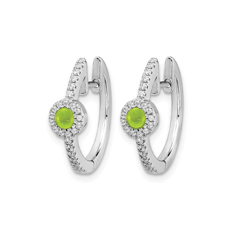 14k White Gold Hoop Earrings with Peridot and Diamond Halo Accents
